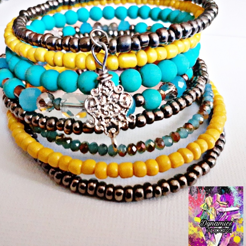 Dynamics 9 Layer Glass Beaded Memory Wire Bracelet